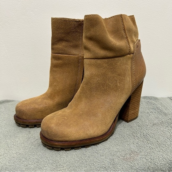 Sam Edelman Leather Suede Franklin Chunky Heel Ankle Boots Size 9.5 - Picture 5 of 15